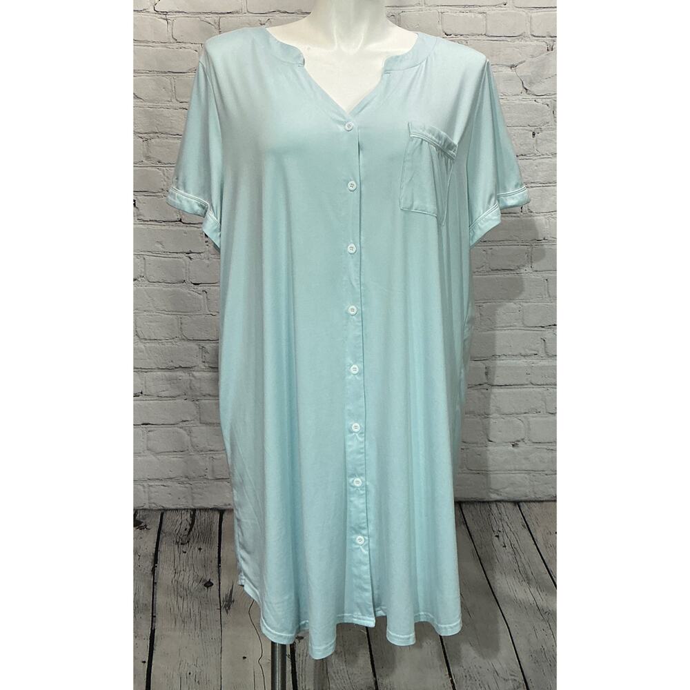 EKOUAER Women’s Light Blue Button Down Sleep Shirt (Size 3XL)